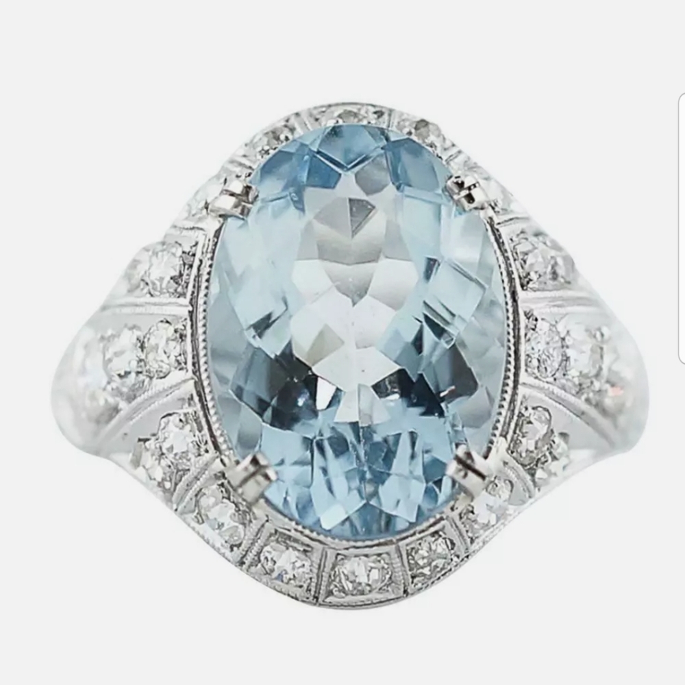 New Fashion Women Blue Aquamarine Ring Gemstone - Picture 3 of 10